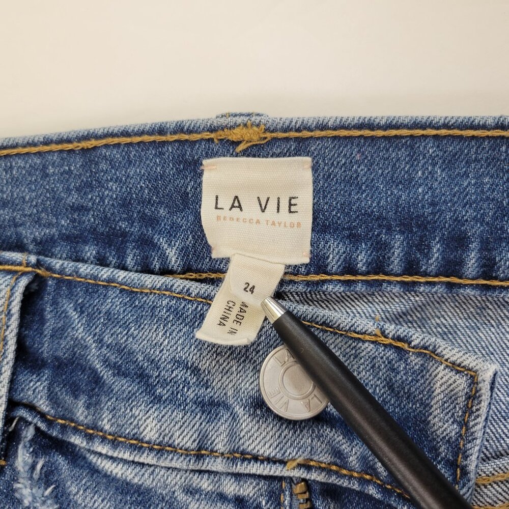 La Vie Rebecca Taylor High Rise Cropped Flare Raw Fray Hem Jean - Picture 9 of 12